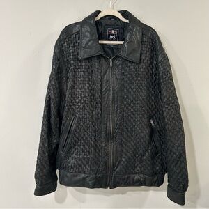 Phat Farm Black Woven Leather Bomber Jacket Quilted Zip-Up Jacket Men’s Size 4XL